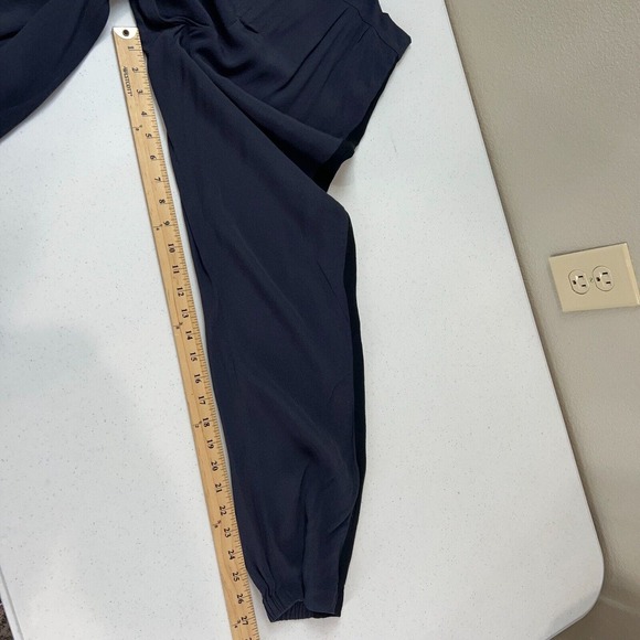 Armani Jeans Womens Jogger Trouser Size 40 Navy Side Stripe High Rise Pleated - Picture 9 of 13